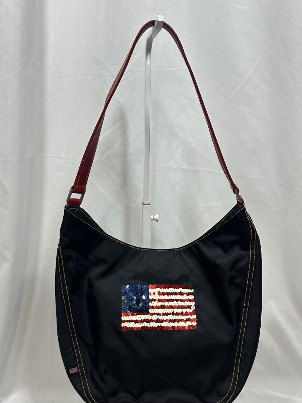 Polo Jeans Company Ralph Lauren Nylon Hobo Shoulder Bag with a Sequined Flag